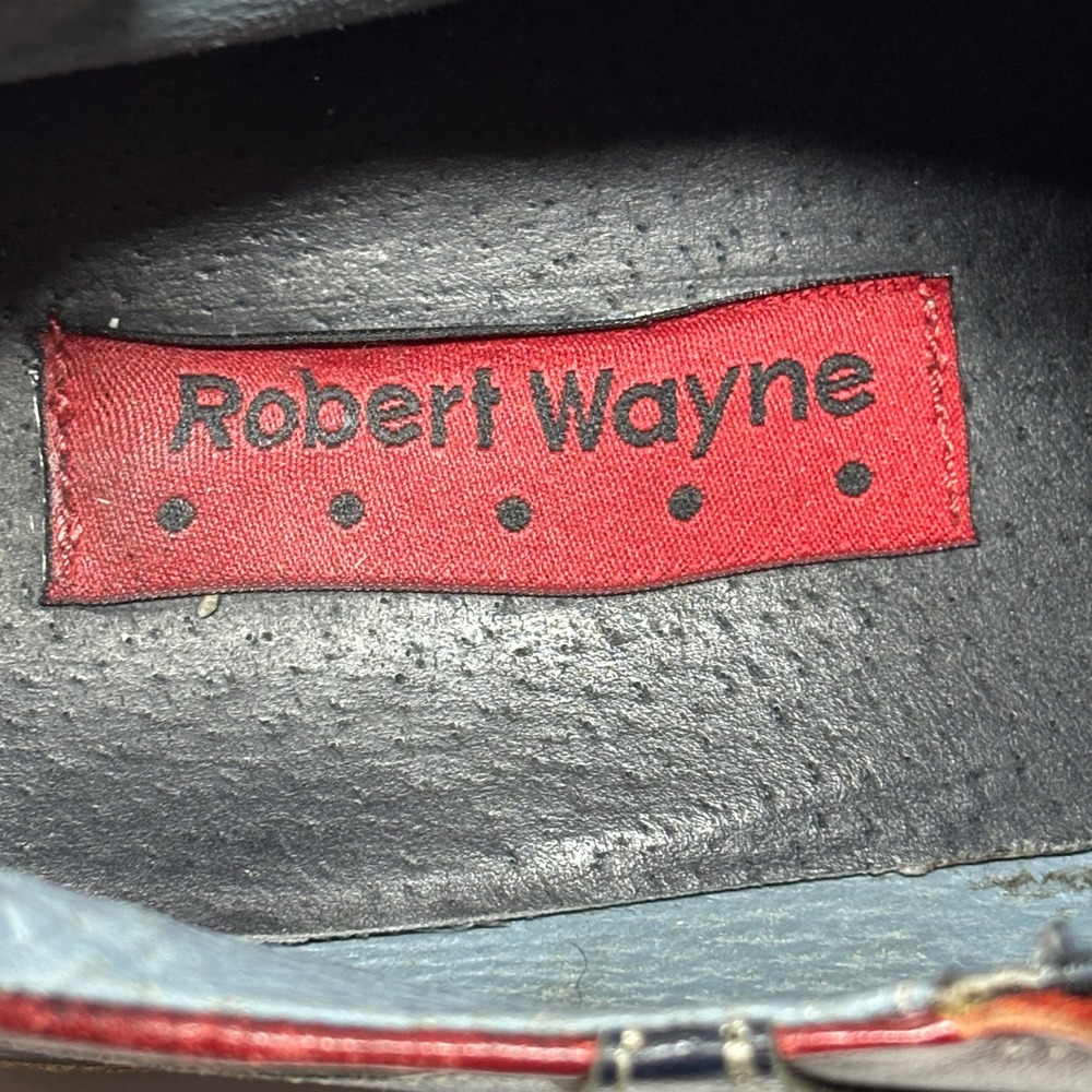 Robert Wayne Loafers Mens 11 Blue Red Square Toe Leather Slip On Shoes Y2K Retro - Picture 7 of 8
